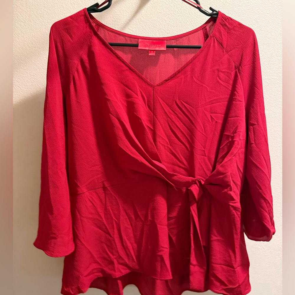 Jennifer Lopez Vibrant Red V-Neck Top